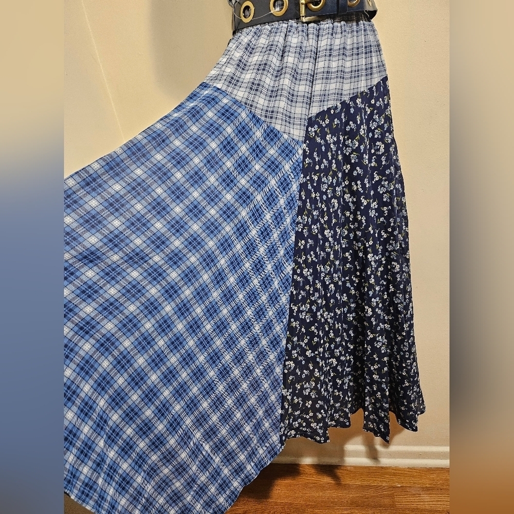 NEW Michael Kors Mixed Plaid Georgette Dress Belt Handkerchief Semi Sheer XS - Picture 4 of 12